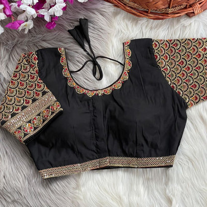 Roman Silk Embroidered Blouse with Rainbow Sequins & Front Hook (Free Size)