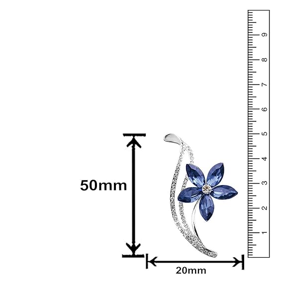 Rhodium Plated Floral Montana Blue Crystal Brooch – Elegant Designer Gift for Her