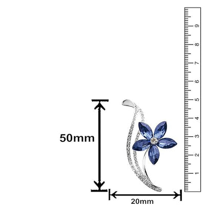 Rhodium Plated Floral Montana Blue Crystal Brooch – Elegant Designer Gift for Her