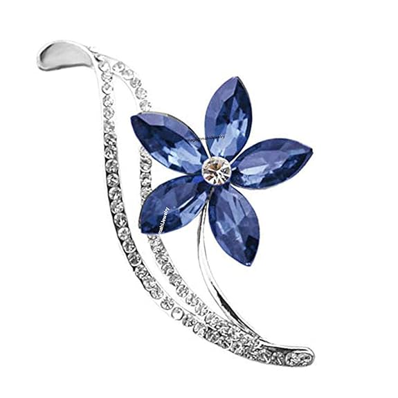 Rhodium Plated Floral Montana Blue Crystal Brooch – Elegant Designer Gift for Her