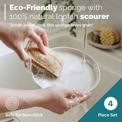 Bamboo Dish Brush Set | Washing Up Cleaning Brushes 4pcs