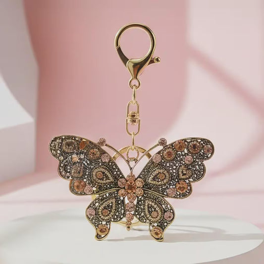 Butterfly & Hearts Crystal Key Ring – Sparkly Rhinestone Bag Charm Gift for Her