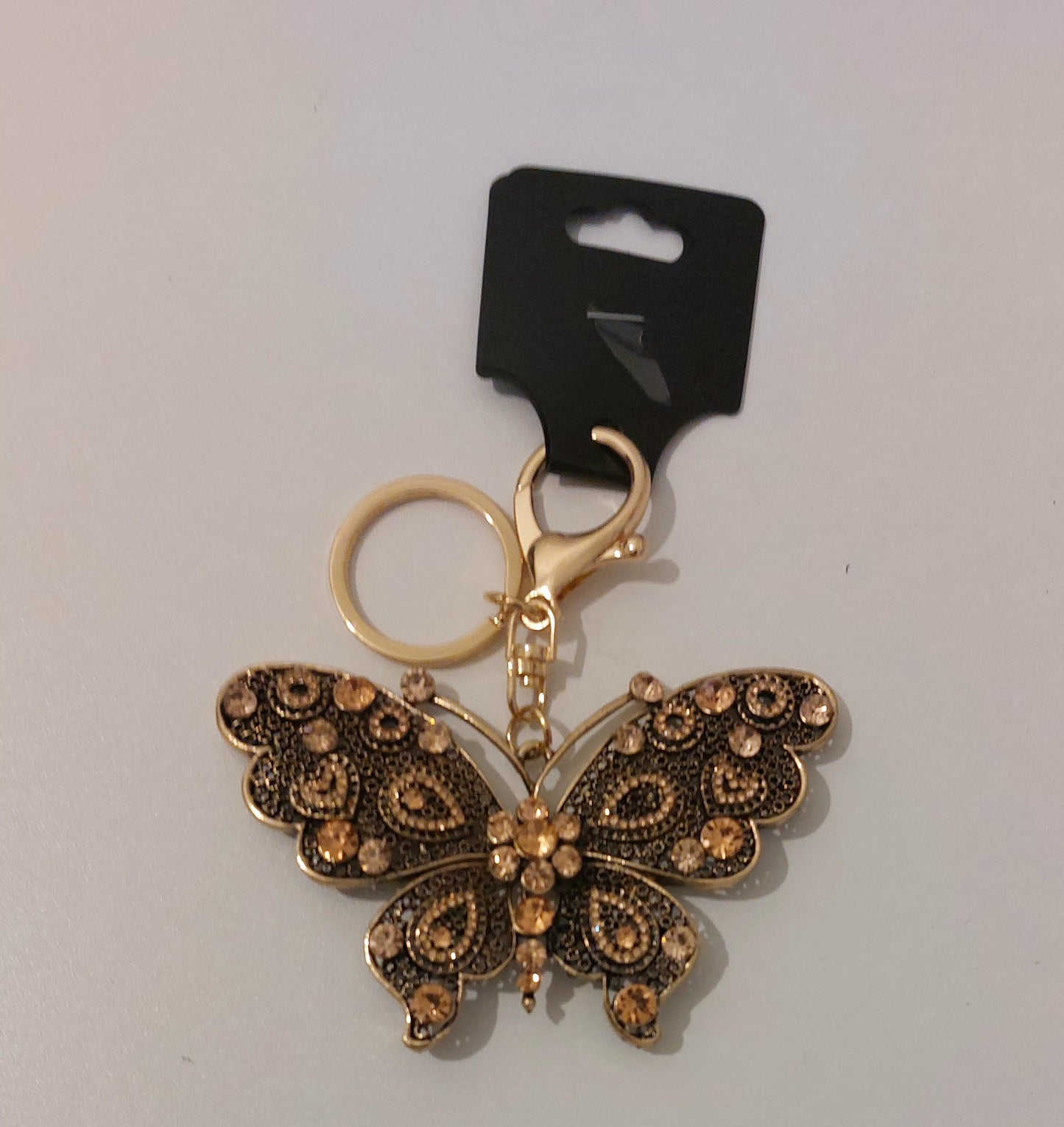 Butterfly & Hearts Crystal Key Ring – Sparkly Rhinestone Bag Charm Gift for Her
