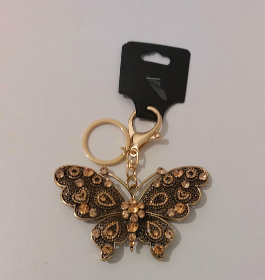 Butterfly & Hearts Crystal Key Ring – Sparkly Rhinestone Bag Charm Gift for Her