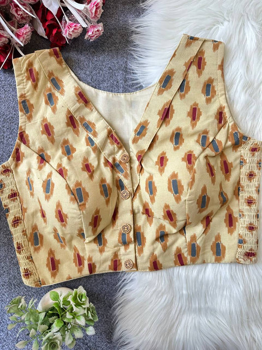 Pure Ajrakh Cotton Sleeveless Front‑Open Padded Blouse – Free Size 36–42