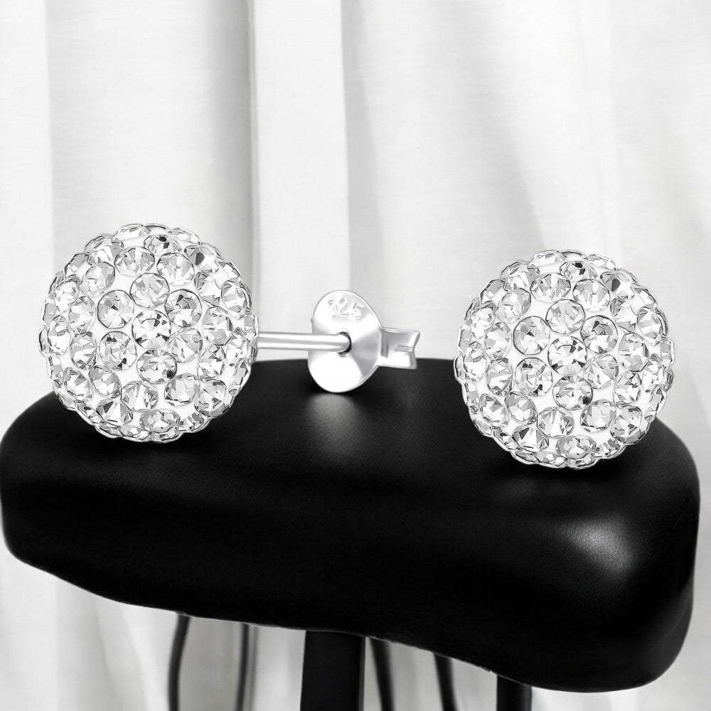 925 Sterling Silver 10mm Crystal Ball Stud Earrings