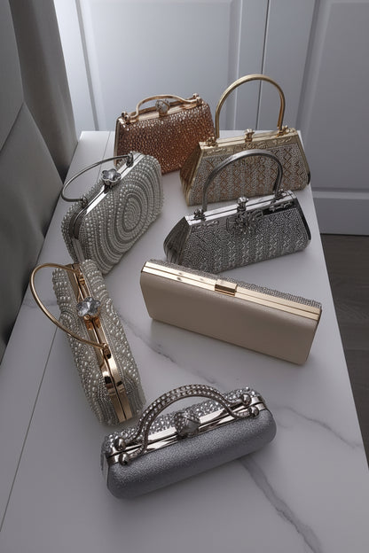 Crystal & Pearl Evening Clutch Bag Collection – Bow, Beaded, Mirrored Box Party Bags