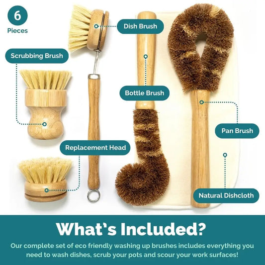 Bamboo Dish Brush Set | Eco-Friendly Washing Up Brushes