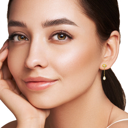 925 Sterling Silver  Gold‑Plated  Evil Eye Teardrop Chain Stud Earrings