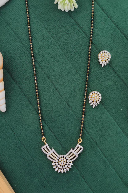 Floral American Diamond Mangalsutra Pendant Set – High Gold Polish Brass Jewellery