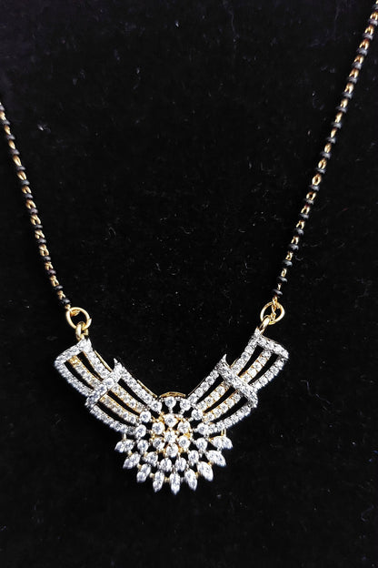 Floral American Diamond Mangalsutra Pendant Set – High Gold Polish Brass Jewellery