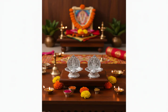 German Silver Lakshmi Agarbathi Stand – White Metal Silver Finish | 2‑Inch Incense Holder