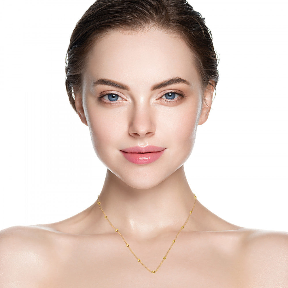 925 Sterling Silver (45cm) Gold‑Plated Beaded Chain Necklace