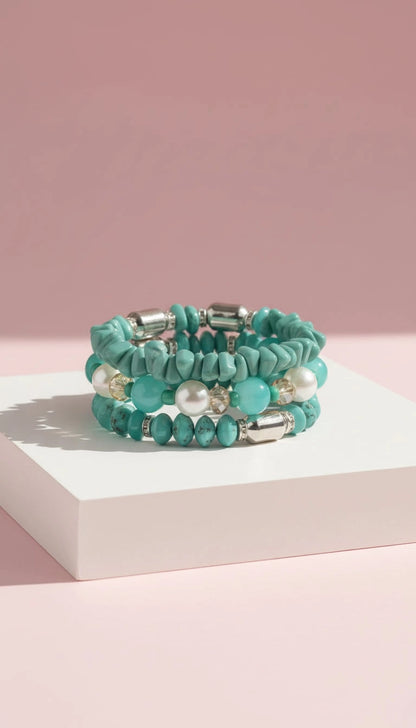 Pearl Charm Ceramic Beaded Bracelet Set – Colourful Stackable Fashion Jewellery