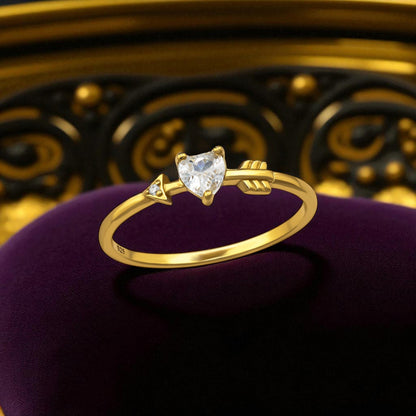 925 Sterling Silver  Gold‑Plated  Heart & Arrow CZ Ring
