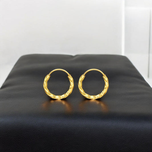 925 Sterling Silver Gold‑Plated Twisted Hoop Earrings – 16mm