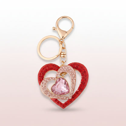 Layered Heart Crystal Keyring – Sparkly Diamante Bag Charm, Shimmer Heart Accessory, Gift for Her