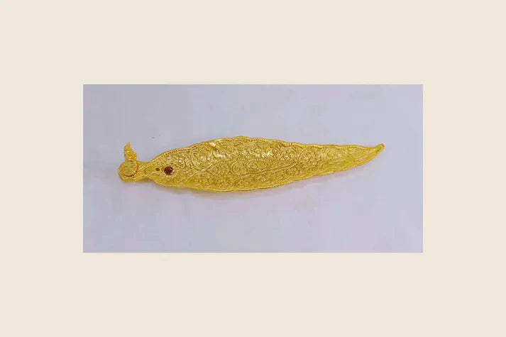Leaf Agarbathi Stand – Zinc Metal with Gold Polish | Ganesh & Elephant Figurine Mix