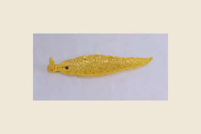 Leaf Agarbathi Stand – Zinc Metal with Gold Polish | Ganesh & Elephant Figurine Mix