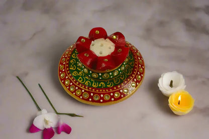 Hand‑Carved Marble Agarbathi Stand – Multicolour Design with Base