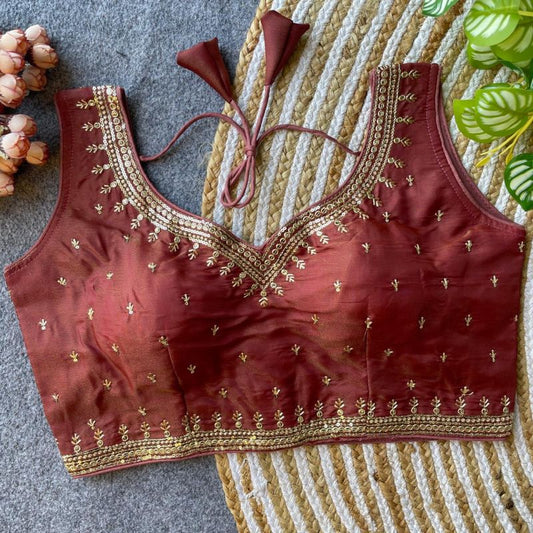 Cosmos Silk Embroidered Blouse with Zari & Sequin Work (Free Size 34–40)