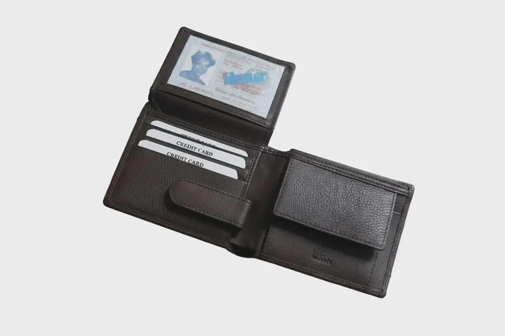 Men's Brown Leather Bifold Wallet for Men – RFID, Card Slots, Coin Pocket