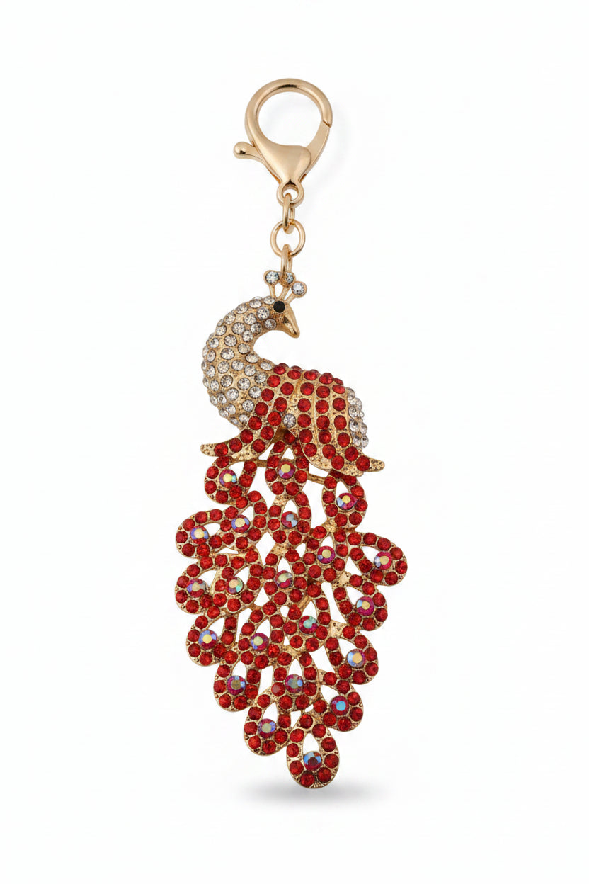 Crystal Peacock Keyring – Sparkly Diamante Bag Charm, Bling Keychain Accessory, Gift for Her