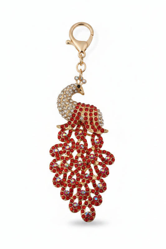 Crystal Peacock Keyring – Sparkly Diamante Bag Charm, Bling Keychain Accessory, Gift for Her