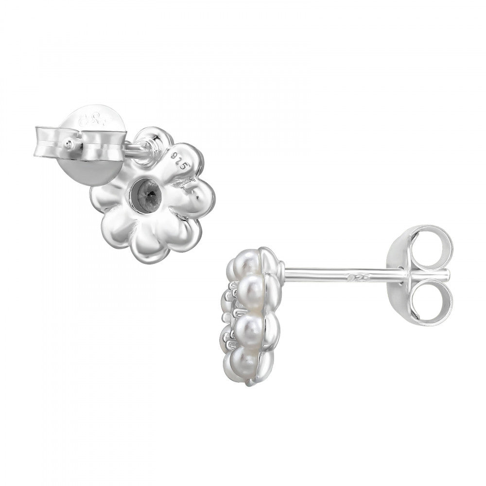 925 Sterling Silver Flower CZ & Pearl Stud Earrings