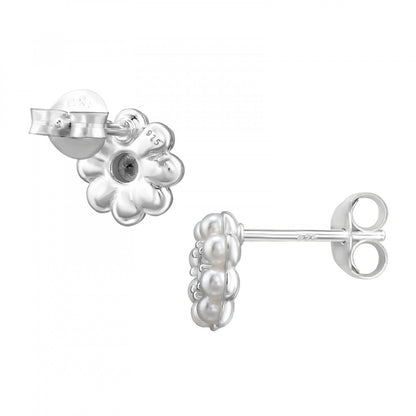 925 Sterling Silver Flower CZ & Pearl Stud Earrings