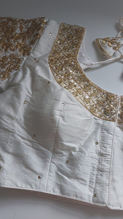 Readymade Silk Saree Blouse, Heavy Sequins Jari Work Crop Top Size - 34 to 36