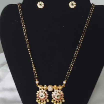 Matte Gold Mangalsutra  Pendant Set – Traditional Ruby Green Ethnic Jewellery