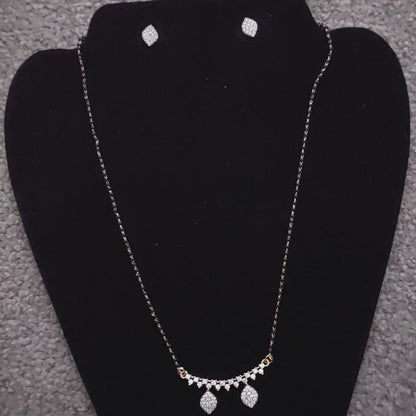 Two Tone American Diamond Mangalsutra Pendant Set – Brass Jewellery – AD Pendant & Earrings