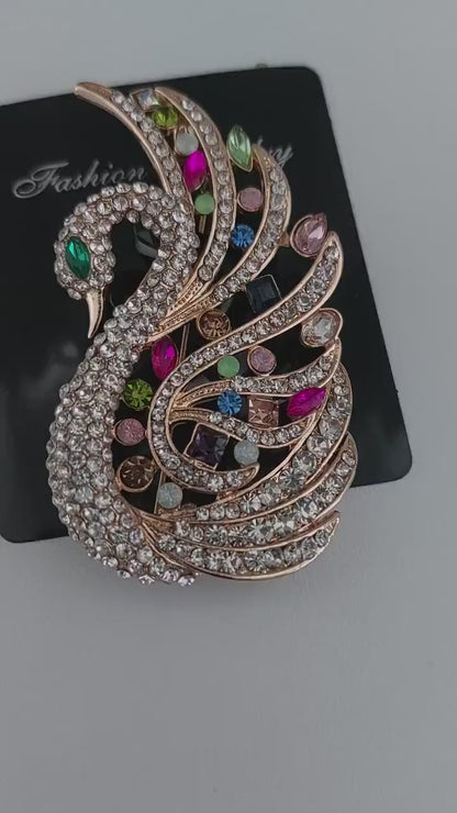 Swan Crystal Statement Brooch – Rhinestone Pin, Sparkly Coat & Scarf Accessory, Elegant Gift for Her
