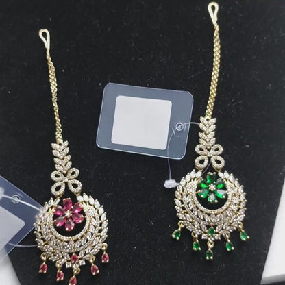 American Diamond Floral Leaf Maang Tikka – Mehendi Polish Bridal Hair Jewellery