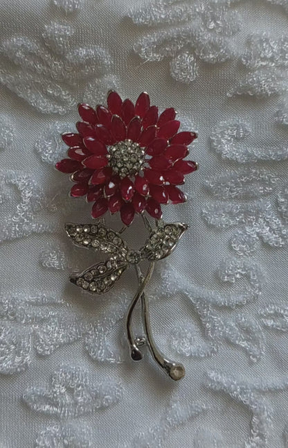 Rhodium Plated Sunflower Brooch / Lapel Pin with Crystals & Artificial Pearls – Multicolour Floral Pin for Women