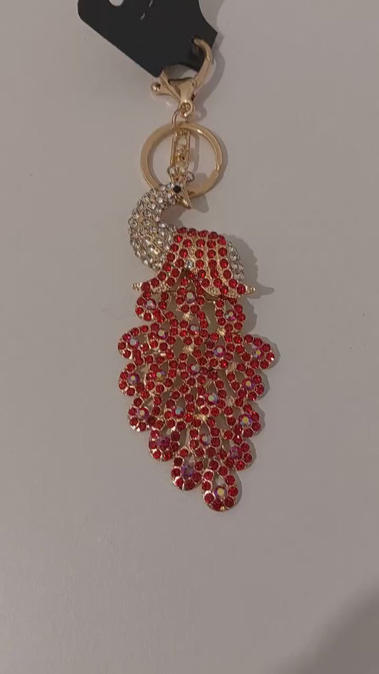 Crystal Peacock Keyring – Sparkly Diamante Bag Charm, Bling Keychain Accessory, Gift for Her