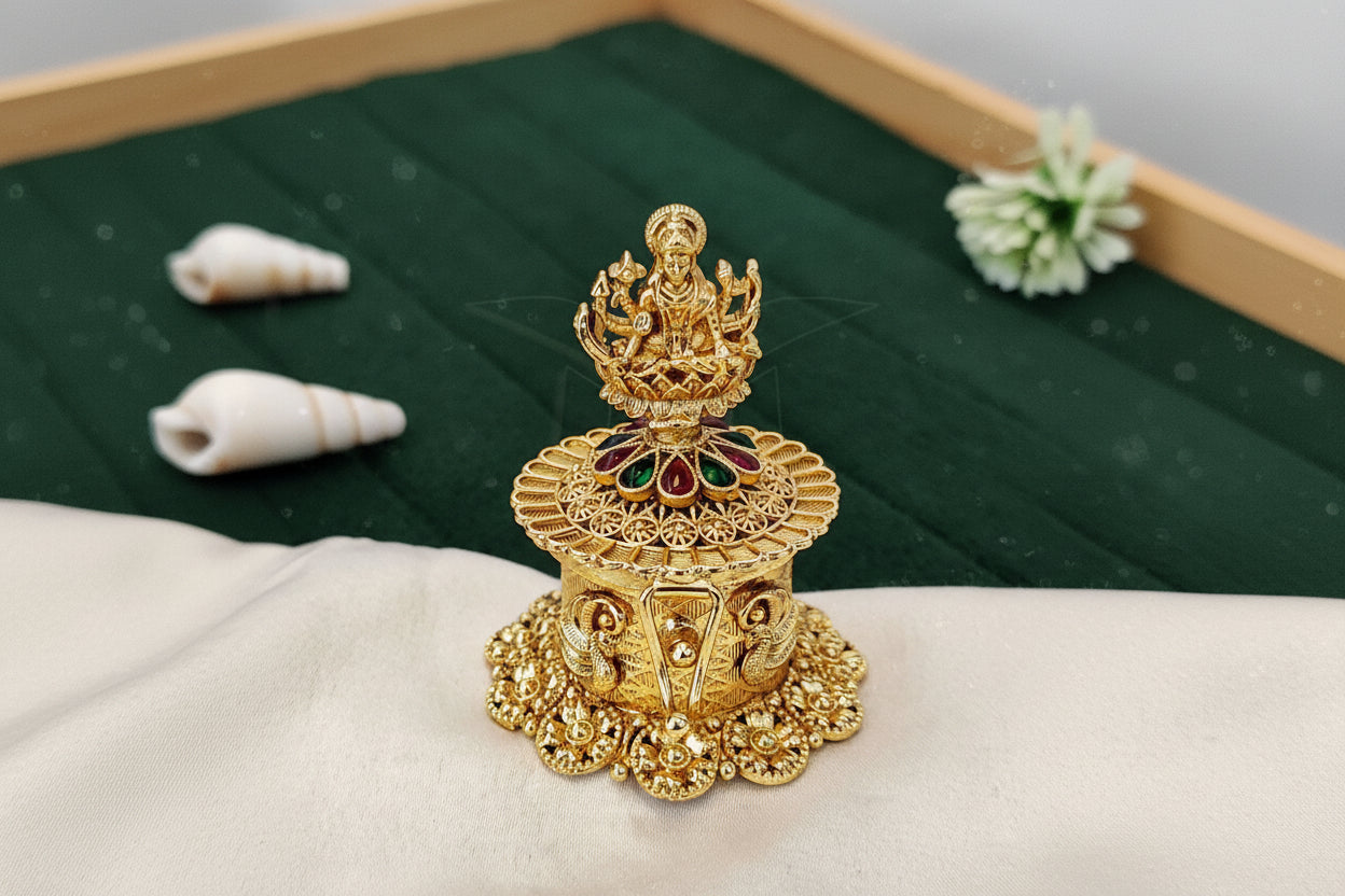 Antique Rajwadi Polish Temple Style Kumkum Box for Pooja Use