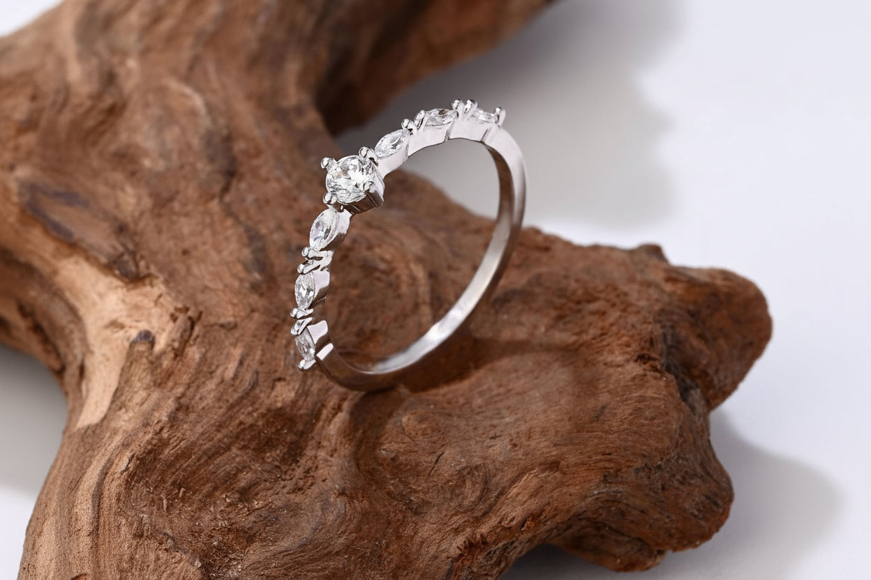 Minimalist White Rhodium Stone Ring for Women