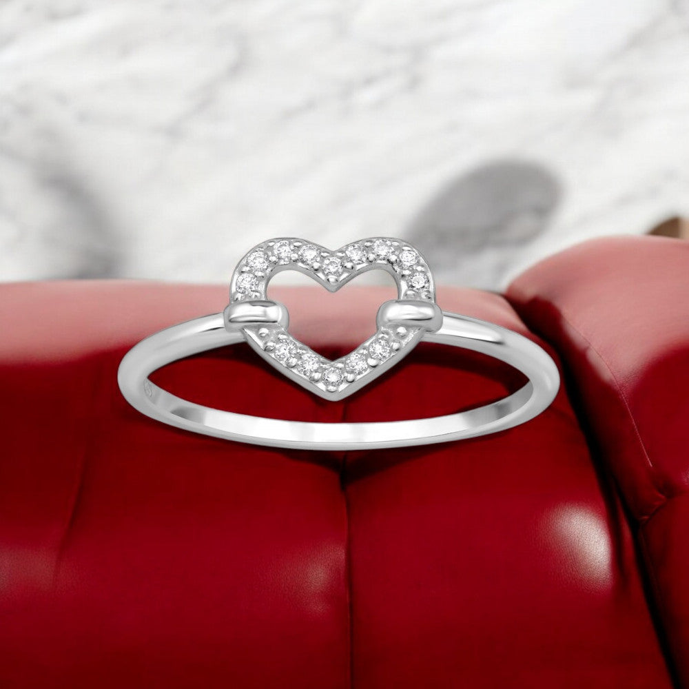925 Sterling Silver Open Heart CZ Ring