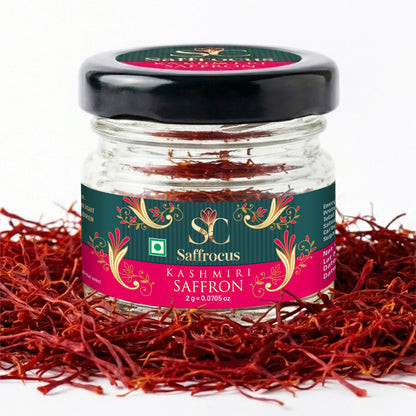 SAFFROCUS Kashmiri Saffron Pure Kesar 2g – Organic Gluten‑Free Premium Kesar for Cooking, Pooja, Skincare & Wellness (Powder, Glass Bottle)