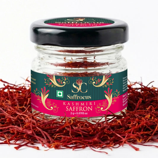 SAFFROCUS Kashmiri Saffron Pure Kesar 2g – Organic Gluten‑Free Premium Kesar for Cooking, Pooja, Skincare & Wellness (Powder, Glass Bottle)