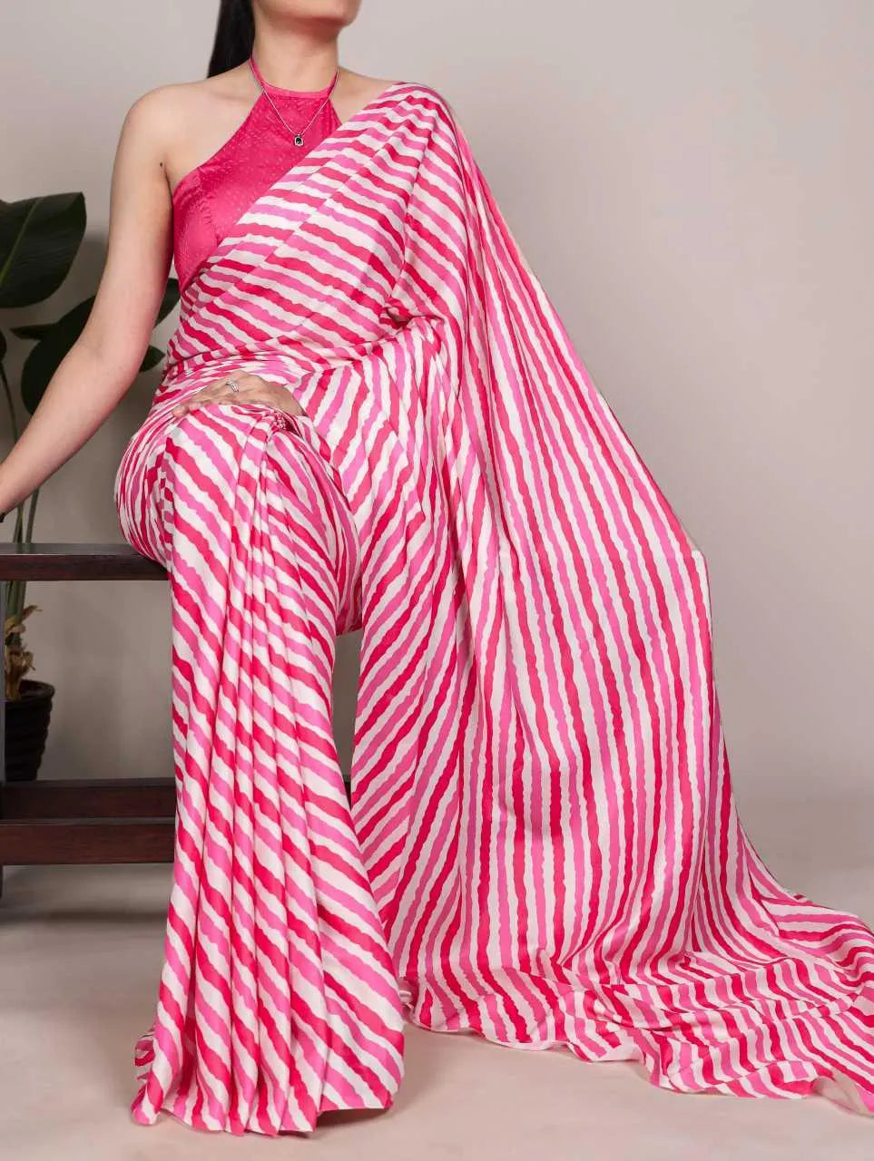 Satin Silk Printed Saree with Matching Blouse, Party Festive Wear
