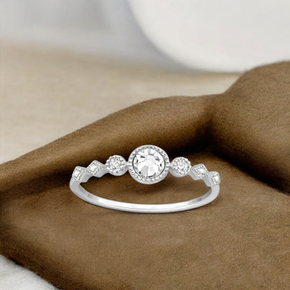 925 Sterling Silver Milgrain CZ Accent Ring