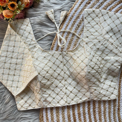 Pure Khadi Embroidered Blouse with Front Open Hook (Free Size 38–42)