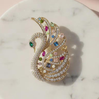 Swan Crystal Statement Brooch – Rhinestone Pin, Sparkly Coat & Scarf Accessory, Elegant Gift for Her