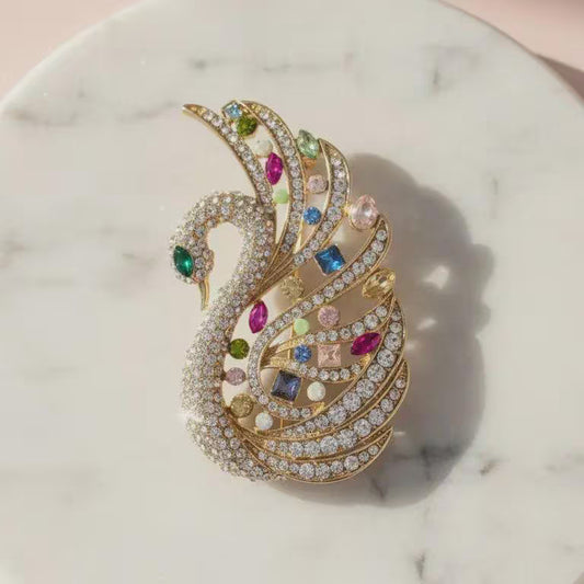 Swan Crystal Statement Brooch – Rhinestone Pin, Sparkly Coat & Scarf Accessory, Elegant Gift for Her