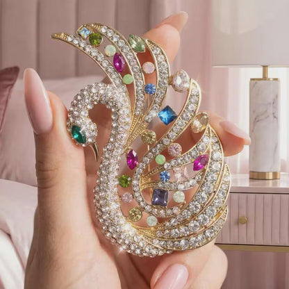 Swan Crystal Statement Brooch – Rhinestone Pin, Sparkly Coat & Scarf Accessory, Elegant Gift for Her