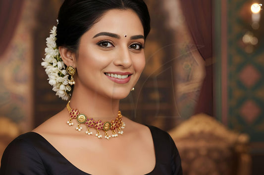 Traditional Temple Style Lakshmi Necklace Set with Earrings