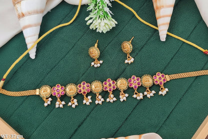 Traditional Temple Style Lakshmi Necklace Set with Earrings